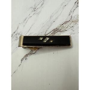 Vintage Mens Tie Clip Black Onyx Rhinestone Inlay 2in